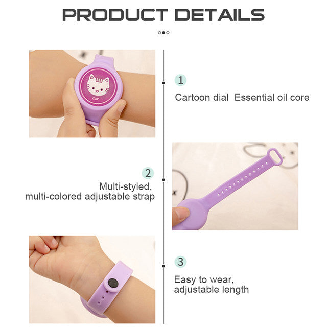 Mosquito Repellent Bracelet Cartoon Luminous - Children's Watch Portable Flash Mosquito Repellent Button Anti Mosquito Watch