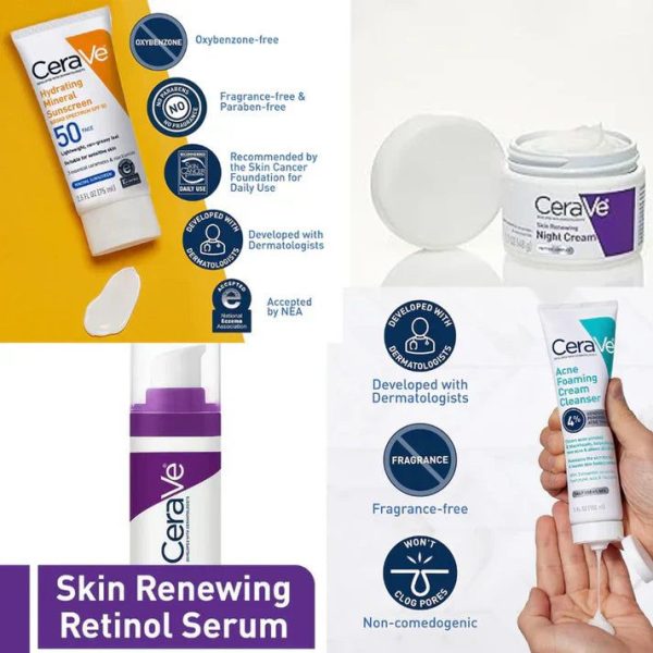 CeraVe 4 In 1 Skincare Kit - Night Cream, Sunblock, Cleanser & Serum For Skin Renewing Formula
