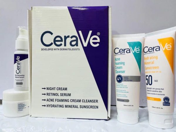 CeraVe 4 In 1 Skincare Kit - Night Cream, Sunblock, Cleanser & Serum For Skin Renewing Formula
