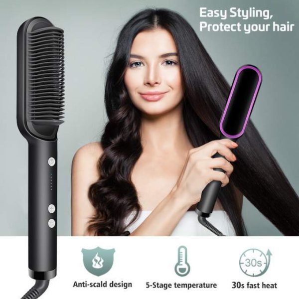 Electric Professional Hair Straightening Brush hqt-909b (Random Colour)