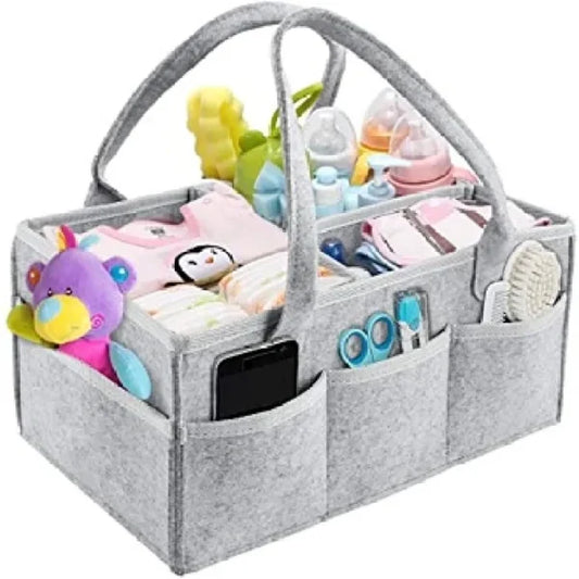Foldable Baby Diaper Caddy Organizer Bag – Portable Storage Basket – Essential Bag For Nursery, Changing Table And Car – Waterproof Liner Is Great For Storing Diapers, Bottles